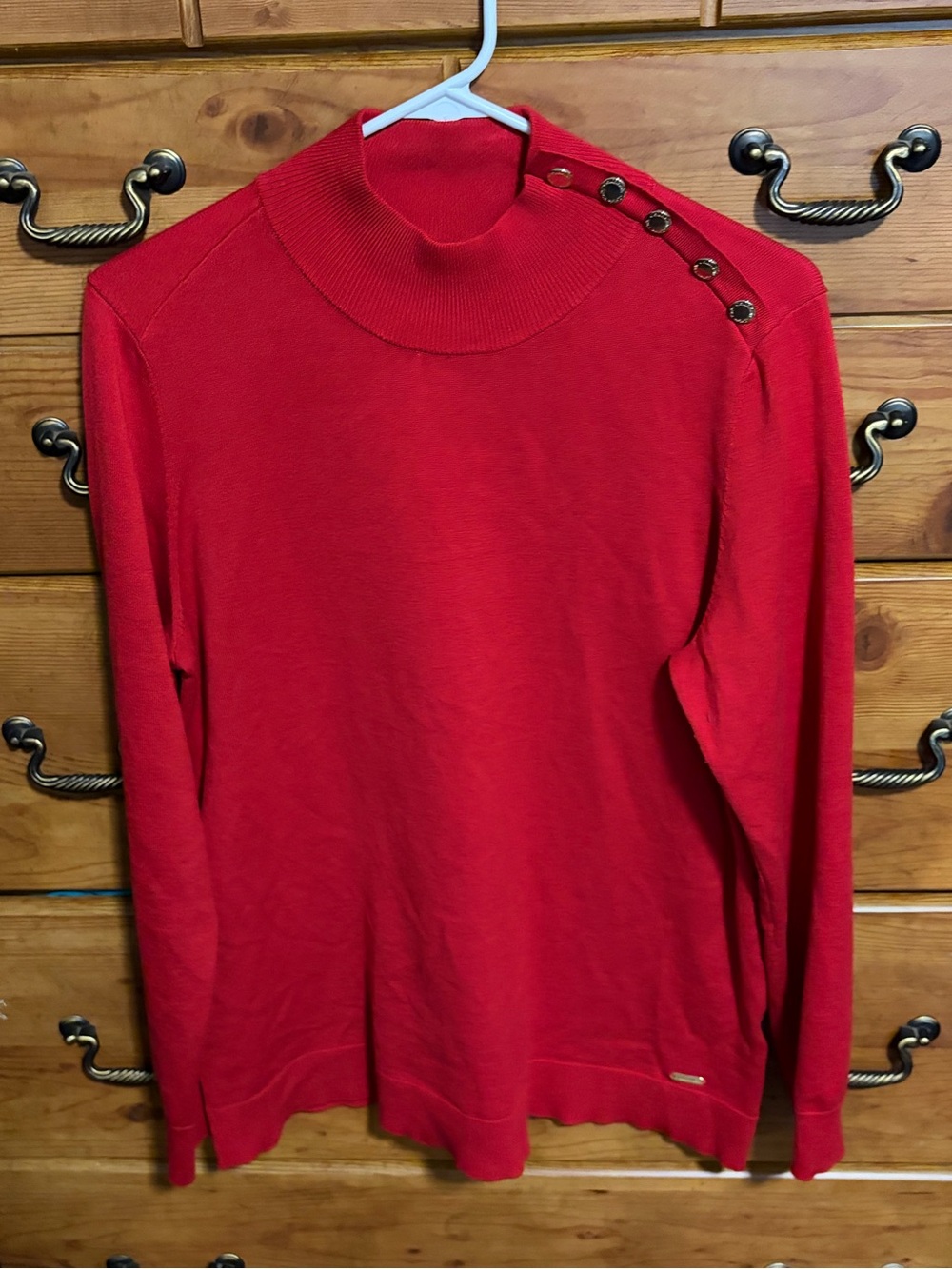 Calvin Klein Red Turtleneck Sweater with Shoulder Buttons